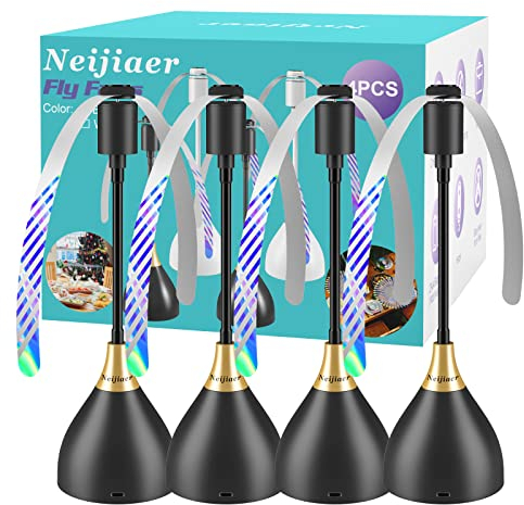Neijiaer Fly Fans for Tables, Effective Fly Repellent Fan Keeps Flies Away with Soft Blades, USB or Batteries Powered, Portable Fly Fan for Picnic, BBQ, Party (4 Pack), black