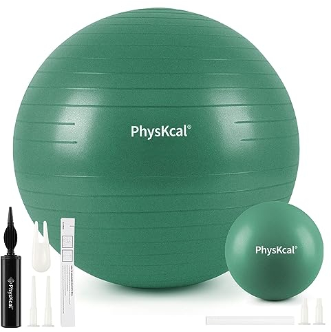 PhysKcal 75cm Green Dicker Gymnastikball und 23 cm Pilatesball Set, Anti Burst Gymnastikball, Anti-Rutsch-Sitzball, Balanceball, Yogaball für Zuhause, Fitnessstudio und Büro