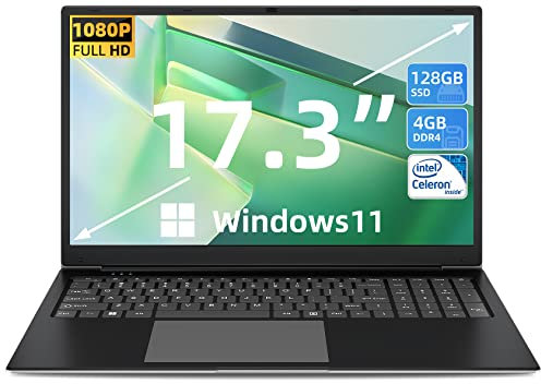 SGIN Laptop 17.3 Inch 4GB RAM 128GB SSD, Laptop Windows 11 Celeron N4020 Processor Up to 2.8GHz, 1080P FHD PC Notebook with Dual Band WiFi, 2xUSB 3.0, Keyboard Film in Eight Languages (M17)