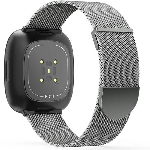Higgs Ersatzarmband Kompatibel mit Fitbit Versa 3/Fitbit Versa 4/Fitbit Sense/Sense 2 Armband für Damen Herren, Dual Magnetisch Einstellbar Glattes Edelstahl Metall Armbänder für Fitbit