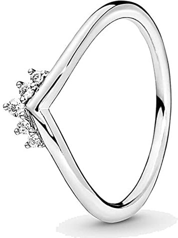 Ring mit Herz-Krone, Wishbone Rose, Prinzessin, Wishbone mit zwei Herzen, offener Ring mit Kristall, Sterlingsilber, europäischer Schmuck - 8,7