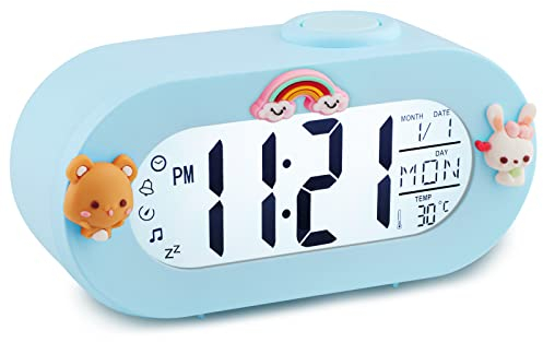 Ayybboo Wecker Digital Kinder,Kinderwecker mit Snooze Funktion 8 Klingeltöne & Zeitnahmefunktion,Wecker Kinder Mädchen für Kinderzimmer/Schlafzimmer/Wohnzimmer(Blau)
