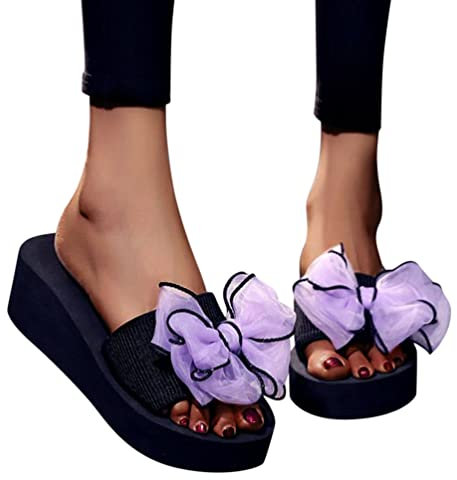 Minetom Sandali con Zeppa Donna Tacco Alto Estive Comode Casual Platform Plateau Spiaggia Scarpe Antiscivolo Flip Flop Infradito Pantofole E Viola 39 EU