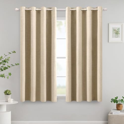 MIULEE Verdunklungsvorhänge mit Ösen, Leinenoptik Taupe, 2er Set 145x140cm | Blickdichte Thermovorhänge mit Ösen, Leinenoptik, Wärmeisolierend & Kälteschutz für Wohnzimmer und Schlafzimmer