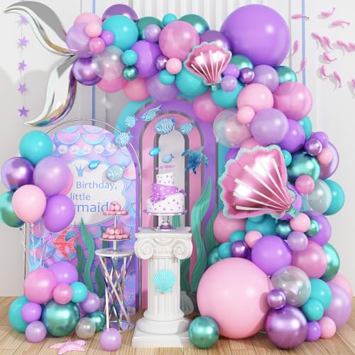 Meerjungfrau Ballon Girlande Kit, Luftballon Girlande Lila Rosa Teal Blau Grün, Meerjungfrauenschwanz Bogen Ballon für Mädchen Prinzessin Kinder Meerjungfrau Geburtstags Party Dekoration