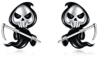 VONALA Halloween Ohrringe Damen 925 Sterling Silber Sensenmann Ohrstecker Hypoallergen Schmuck Halloween Geschenke für Frauen Teenager Mädchen Kinder