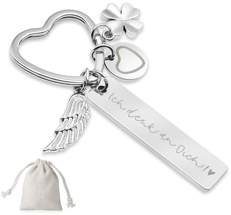 Sugeru Herz Schlüsselanhänger - Gravierte Schriftart | schutzenge l schlüsselanhänger auto personalisiert | geschenke Führerschein Geburtstag Frauen Freundin Mama Tochter (Silber-Ich denk an dich!)