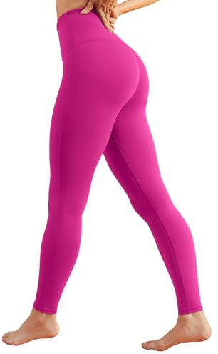 QUEENIEKE Women's High Waisted Yoga Pants 27 - Tummy Control Workout Leggings for Running Gym Training Hot Pink