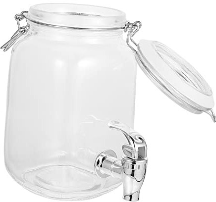 ABOOFAN Jarra De Jugo De Vidrio Con Grifo - Dispensador De Bebidas De 2L Para Almacenamiento De Jugo Y Vino En Fiestas Y Eventos