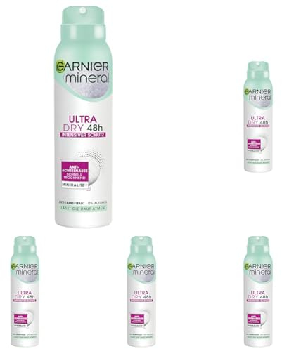 Garnier Deo-Spray, Anti-Transpirant, intensiver Schutz vor Körpergeruch & Achselnässe, bis zu 48 h Wirkung, Mineral UltraDry (Packung mit 5)