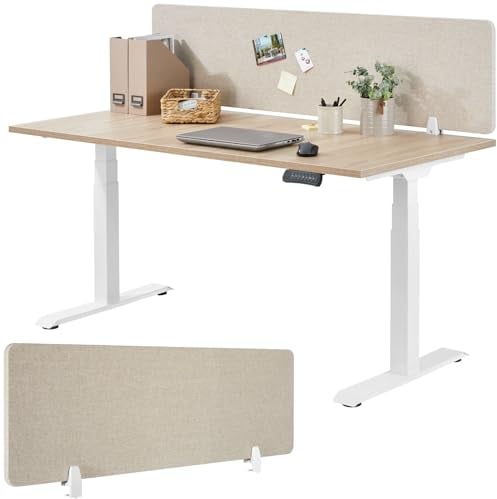 tectake® Schreibtisch Trennwand, Akustik Polster, Tischtrennwand, Sichtschutz Schreibtisch, Schallschutz Büro, Schule oder Home Office, Pinnwand, einfache Montage ohne Bohren, 160 x 40 cm - beige