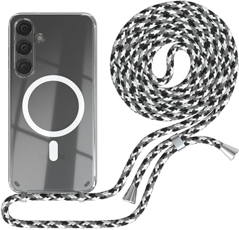 EAZY CASE - Handykette kompatibel mit Samsung Galaxy S24 Plus Kette zum Umhängen Stoßfest Handyhülle für Galaxy S24 Plus Silikon Hülle mit Band Handytasche Transparent in Schwarz Camouflage