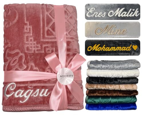 NOORIFY - Tapis de prière avec nom - Tapis de prière personnalisé - Rembourré - 120 x 80 cm (rose)