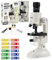 Kids Microscope, Microscope for Kids Portable Microscope Kids Educational Science Kit for Kids Beginner Microscope with LED 100X 400X and 1200X with Sample Prepared Slides 12pcs Educational Toy