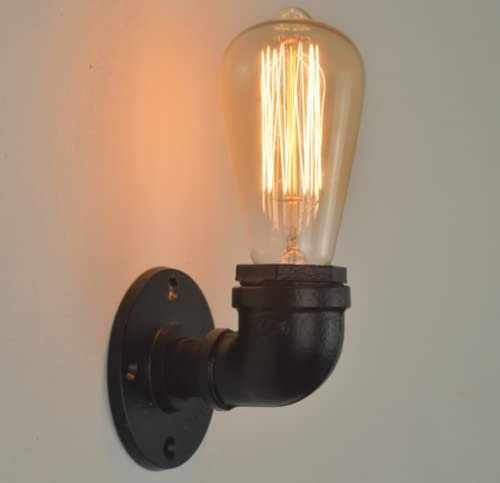 Amerikanischen Wandlampe Vintage Wasserrohr Wandleuchte E27 Innen Industrielampe Metall Schwarz Retro Schlafzimmer Wohnzimmer Nachttischlampe Esszimmer Balkon Loft Wandbeleuchtung