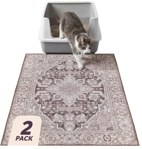 Lovewag Pets Katzenstreu-Matte, groß, 91,4 x 121,9 cm, maschinenwaschbar, leicht zu reinigen, rutschfest, wasserdicht, Karamell-Creme