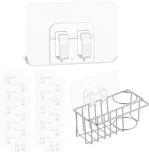 Qianyu 20 Pack Adhesive Hooks for Hanging Heavy Duty Removable Waterproof Transparent Reusable Seamless Self Adhesive Utility Wall Hook Perfect for Bathroom Kitchen and Home Improvement