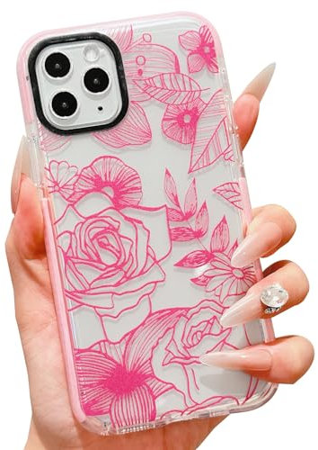 ECZOIL Compatible for iPhone 11 Pro Max Case, Cute Rose Flower Floral Clear Cover for Women Girl Ultra Slim Soft TPU Shockproof Anti-Yellow Protective Phone Case - Clear Pink