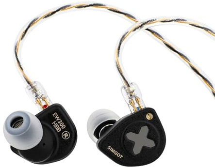 Linsoul SIMGOT EW300 1DD+1Planar+1PZT Hybrid In-Ear Controller, cuffie IEM, cuffie da gioco, auricolari staccabili, cavo OFC argento per audiofilo (Edizione HBB)