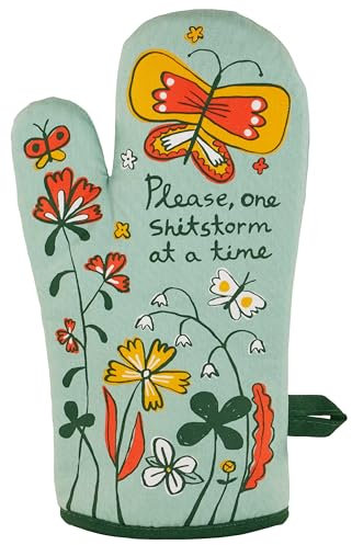 Blue Q Oven Mitt ~ Please, One Storm at a Time. Super-Insulated Quilting, Comfy, Natural-Fitting Shape, 100% Cotton.