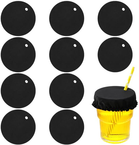 10PCS Drink Covers Anti Spike Scrunchies Elastic Cup Glass Covers for Alcohol Protection,Reusable & Washable Polyester Drink Protector Nightcap with Straw Hole for Girls Women Bar Club Party(Black)