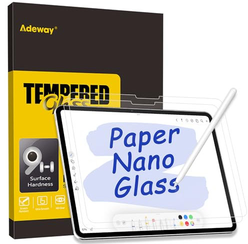 Adeway Protecteur d'écran pour iPad Pro 13 pouces (2024, M4, 7e génération), verre trempé, effet papier, parfait pour notes et dessin, anti-éblouissement, installation facile, 2-Pack