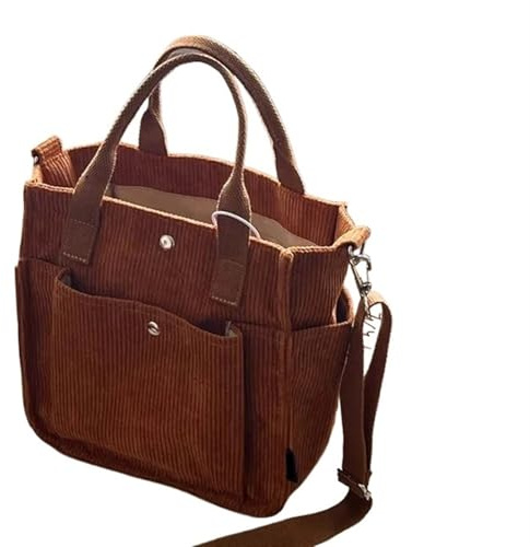 YXINAER Kord Tasche Große Cord Damen Umhängetasche Canvas Damen Tragetasche Handtasche Messenger Bags Student Crossbody Shopper Tasche Casual(Brown)