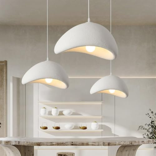 HEYUN Moderne Pendelleuchte Japanischer Wabi-Sabi-Stil E27 Weißer Kreativ Kronleuchter Esstisch Hängeleuchte Innenbeleuchtung Verstellbare Heimdekoration Für Esszimmer Küche Inselleuchte(B,60CM)