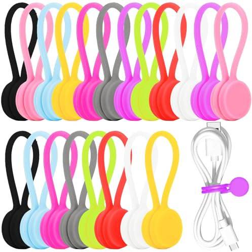 SUBANG Wiederverwendbare magnetische Silikon-Kabelbinder zum Bündeln und Organisieren von Kabel-Organizer, Lesezeichen-Clip, Kabelmanagement für Büro, Zuhause, Buchmarker und Kühlschrankmagnete, 20