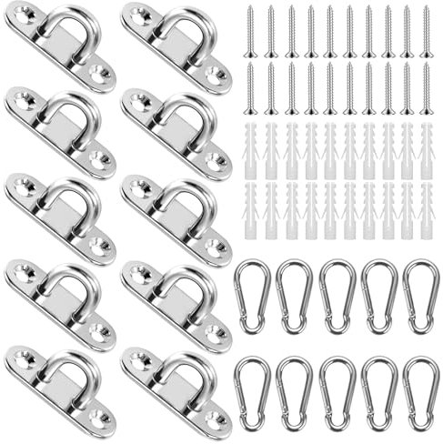 10 Stück Augplatte Edelstahl mit Öse und Karabinerhaken – 304 Edelstahl Decksplatte für Boots- & Outdoor Zubehör, Deckenhaken, Wandbefestigung, Sonnensegel, Hängematten, Karabinerhaken Edelstahl