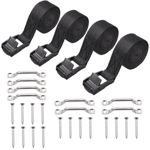 Pavewood 1Inch X 4Ft Battery Tie Down Strap Kit with Stainless Steel Cam Buckle, Bracket and Screws for Boats, Luggage Belt, Cars Easy Install