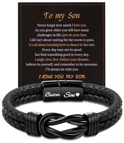 LAXPICOL Gifts To My Son With Box,Braided Leather Son Bracelet With Stainless Steel Magnetic Clasp,Men's Bracelet Engraved Love Massage Christmas Birthday Graduation Gifts-Style I-To My Son