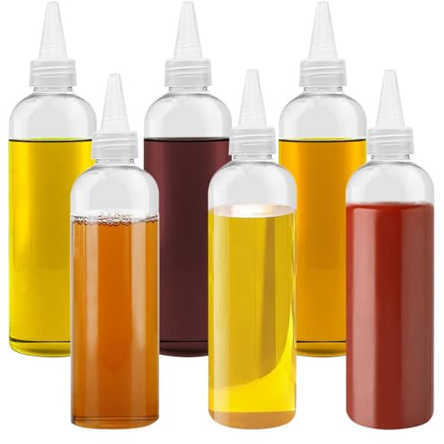 Sheryl&Rain Bottiglia Squeeze di Plastica,6 Pezzi 300ml 10oz Bottiglia per Squeeze,Flacone in Plastica per Salse con Tappo,per Ketchup, Senape, Mayo, Salse piccanti, Olio d'oliva