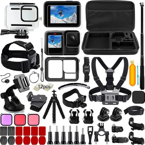 65-in-1 Zubehör Set für GoPro Hero 13 Black, YAVOCOS Zubehör Kit Bundle für GoPro Action Kameras, Schutzfolie Wasserdichtes Gehäuse Silikon Schutzhülle Selfie Stick Filter für GoPro Hero 13