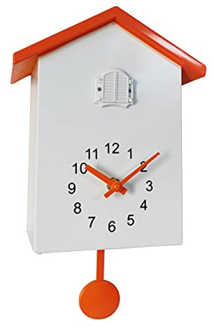 Tokenhigh Kuckucksuhr Wanduhr mit Vogelstimme, Moderne Pendeluhr Wanduhr mit Pendel, Dekorative Kuckuck-Wanduhr mit Nachtruhefunktion Vogelstimme, für Zuhause Wohnzimmer (orange)