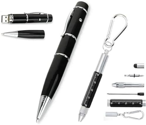 IMSS: Lot de 2 Stylos Multifonctions – Stylo à Bille avec Clé USB 8Go Intégrée + Mini Stylo-Outil avec Tournevis et Règle – Cadeau Pratique, Bureau, Étudiant, Bricolage, nouveauté, Gadget High-Tech