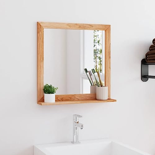 Wandspiegel 55x55 cm aus Massivholz Nussbaum - Eleganter Dekorationsspiegel für Wohnzimmer & Flur - Hochwertige Holzrahmen & Stabile Wandmontage