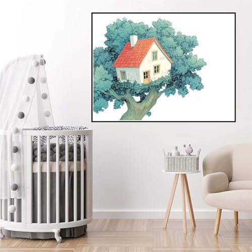 Malen Nach Zahlen ab 7 Jahre Mädchen, Malen Nach Zahlen Erwachsene Landschaft Paint by Numbers Kinder Teenager DIY Bastelset Erwachsene Leinwand Kit Home Dekor Frauen Geschenke 80x100cm Baumhaus l-452