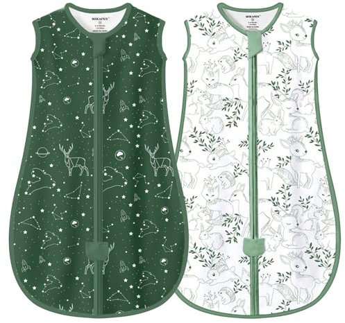 MIKAFEN Lot de 2 Gigoteuses d'été pour bébé 0,5 Tog, 100% Coton, Gigoteuse d'été pour Enfants pour garçons et Filles, Constellation et Renard Vert, 24-36 Mois