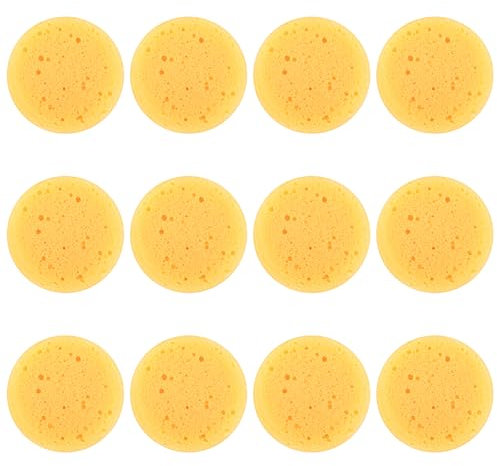 Ymapinc 12Pcs Kitchen Sponges for Washing Dishes 7 * 7cm Round Eco Scourer Natural Cleaning Sponge Cellulose Eco-Friendly No Odor Dusting Cleaning Bathroom