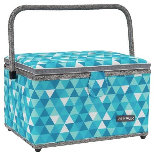 SEMPLIX Nähkorb Diamond Nähkästchen mit Magnetverschluss, Tragegriff (30,5x22,5x19cm) (Petrol/Türkis)
