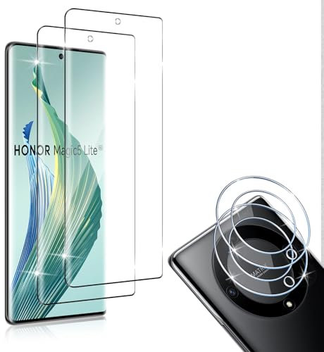 HidWee Compatibile con Honor Magic5 Lite/Magic 5 Lite 5G Vetro Temperato 2 + 2 Pezzi Pellicola Fotocamera, [3D Copertura Completaper] Senza Bolle HD Anti Graffio 9H Durezza Pellicola Protettiva