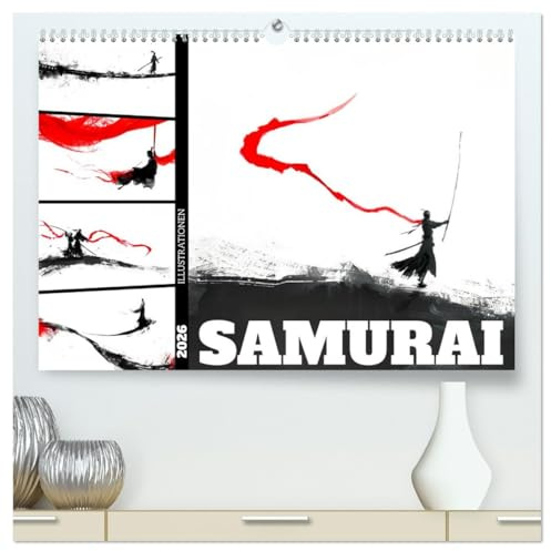 Samurai Illustrationen (hochwertiger Premium Wandkalender 2026 DIN A2 quer), Kunstdruck in Hochglanz: Erlebe die zeitlose Eleganz der Illustrationen, ... von Ehre und Tradition. (CALVENDO Kunst)