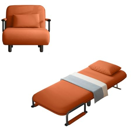 Schlafsessel 3 in 1 Schlafsofa mit Bettfunktion Gästebett Klappbett mit Verstellbarer Rückenlehne Abnembarem Kissen Sofabett Gästebett für Schlafzimmer, Wohnzimmer(Orange)