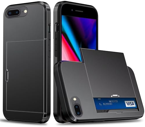 Belzsxy Handyhülle für iPhone 7 Plus/iPhone 8 Plus Hülle, mit Kartenfach, Harte PC Stoßfest Robust Fallschutz Outdoor Militär Schutzhülle für iPhone 7 Plus/iPhone 8 Plus (Schwarz)