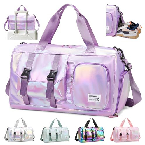 Hoseay Bolsa Deporte Mujer Grande Bolsa de Viaje con Compartimento Zapatos y Bolsillo Húmedo Bolso Gimnasio Impermeable Bolsa Fin de Semana Ligera Bolsa Natacion 24L para Yoga Gym Piscina, Lila
