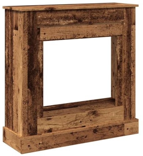 Borde de chimenea con aspecto de madera envejecida, 90 x 30 x 90 cm, borde decorativo para chimeneas y estufas de leña, material de madera duradero, fácil montaje, encanto rústico para tu hogar