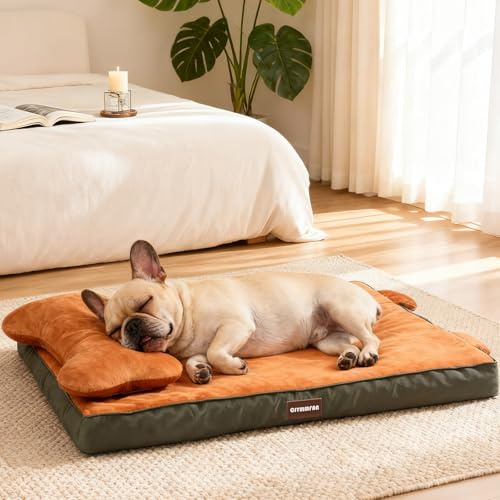 Cama ortopédica para perros con funda lavable, cojín impermeable para perros con espuma viscoelástica y almohada extraíble para apoyo de cabeza y articulaciones, parte inferior antideslizante, cama