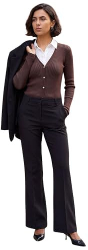 Roman Bootleg Trouser for Women UK Ladies Bootcut Stretch Flared Winter Autumn Long Full Length Pull-On Casual Smart Work Office Wear Business Soft Flattering