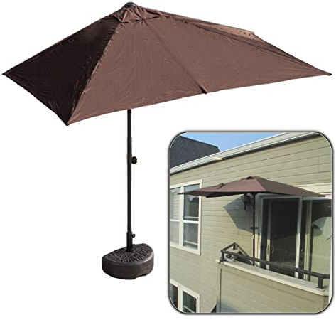 Kleiner halber Terrassenschirm, 250 x 130 cm, rechteckig, für den Außenbereich, mit Ständer, wetterbeständig, stabil, Balkon-Sonnenschirm (Farbe: Natur)
